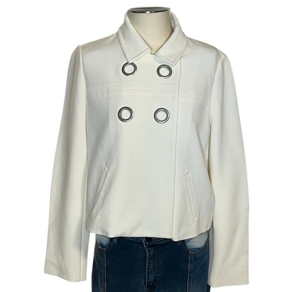 Chico’s cream knit textured cropped moto jacket size 1 (8) - Picture 1 of 12